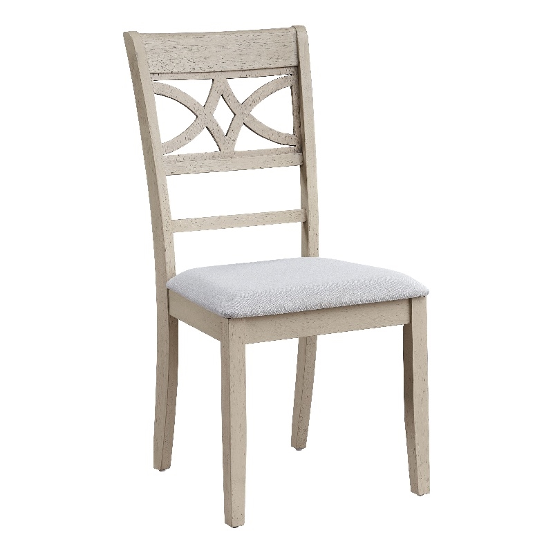 ACME Ferris Fabric Upholstered Side Chair in Beige & Antique White (Set of 2)