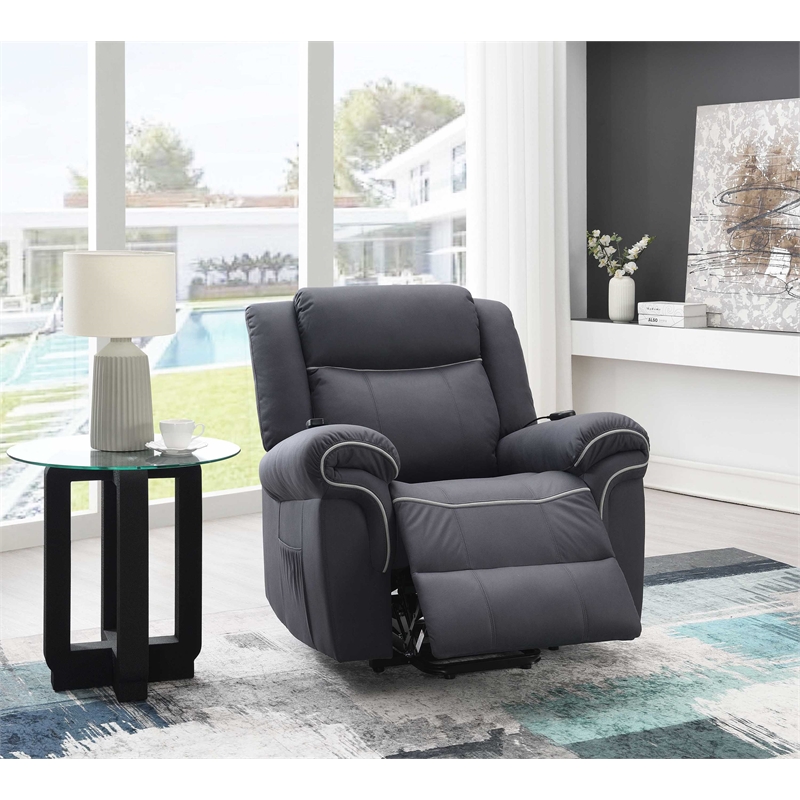 ACME Domana Microfiber Power Recliner with Lift & Heating & Massage in Dark Blue