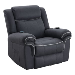 acme domana microfiber power recliner with lift & heating & massage in dark blue