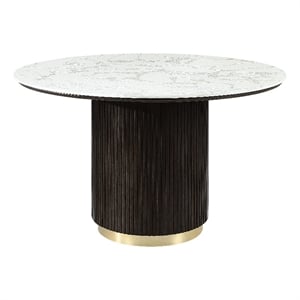 ACME Clayten Wood & Artificial Marble Round Dining Table in White & Espresso