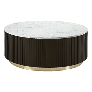 ACME Clayten Wood & Artificial Marble Coffee Table in White & Espresso