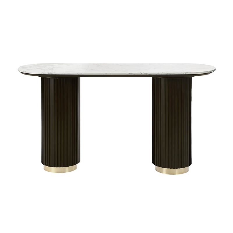 ACME Clayten Wood & Artificial Marble Sofa Table in White & Espresso