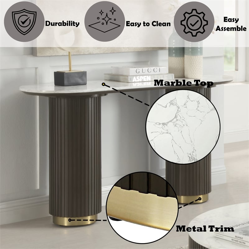 ACME Clayten Wood & Artificial Marble Sofa Table in White & Espresso