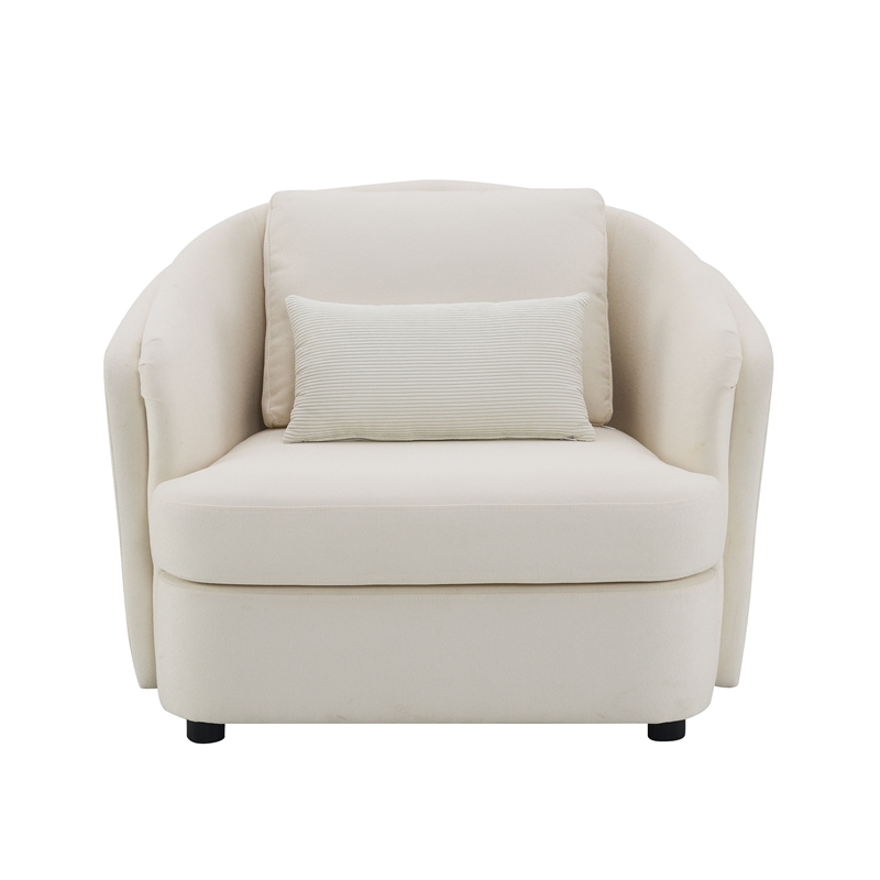 ACME Mariko Wood & Linen Fabric Upholstered Chair with Pillow in Beige