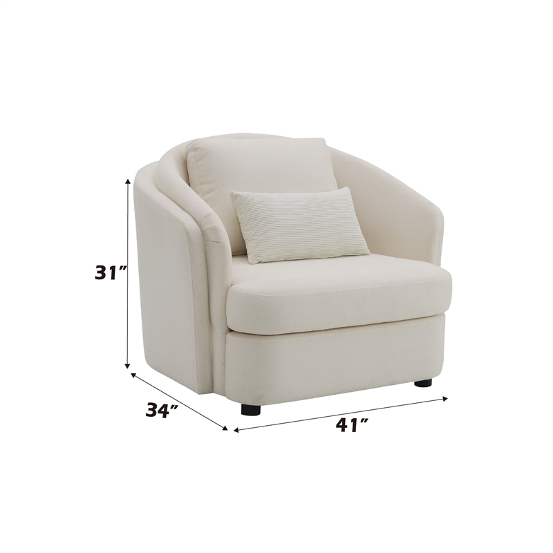 ACME Mariko Wood & Linen Fabric Upholstered Chair with Pillow in Beige