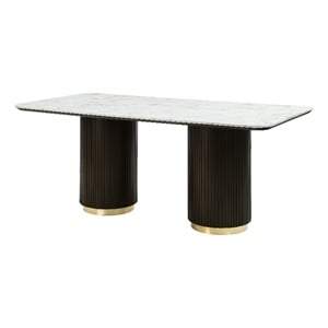 ACME Clayten Wood & Artificial Marble Dining Table in White & Espresso
