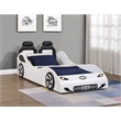 ACME Colen Transitional Pine Wood & Leather Upholstered Twin Car Bed in White