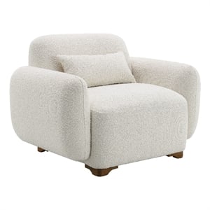 ACME Darius Wood & Boucle Fabric Upholstered Chair with Pillow in Beige