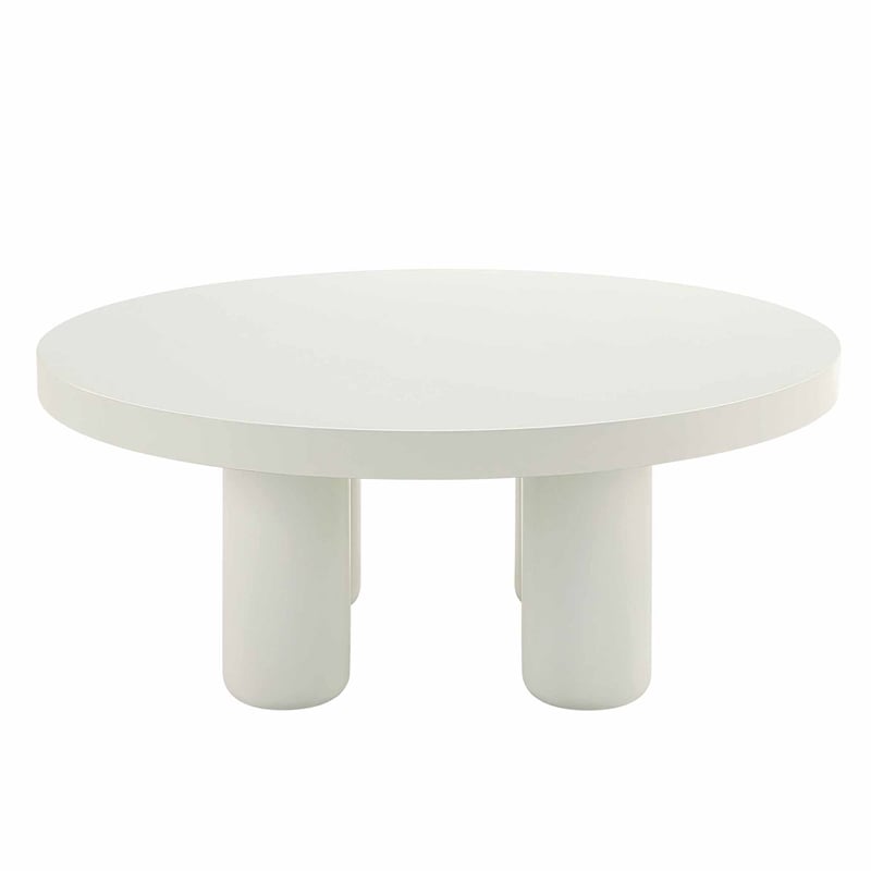 ACME Sanat Contemporary Wood Round Coffee Table with 4 Cylindrical Legs in White