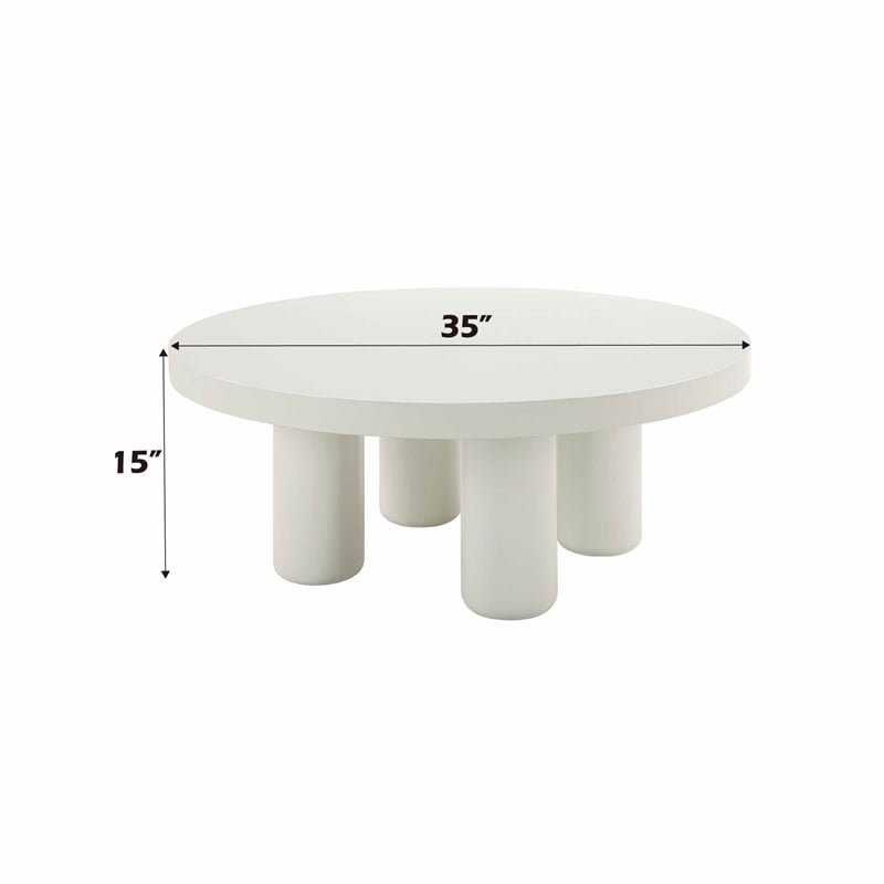ACME Sanat Contemporary Wood Round Coffee Table with 4 Cylindrical Legs in White