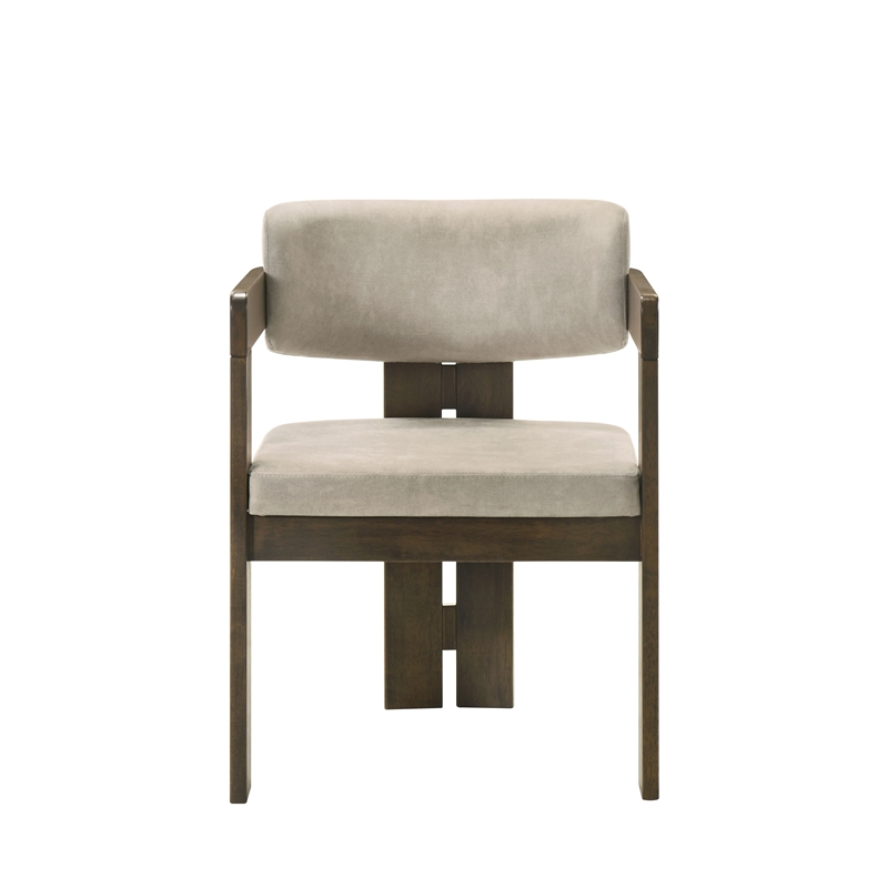 ACME Destin Polished Microfiber/Wood Side Chair in Light Gray & Walnut
