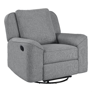 acme destiny fabric upholstered glider recliner with swivel in gray