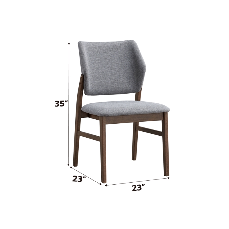 ACME Sarha Linen Fabric/ Wood Side Chair in Light Gray & Walnut (Set of 2)
