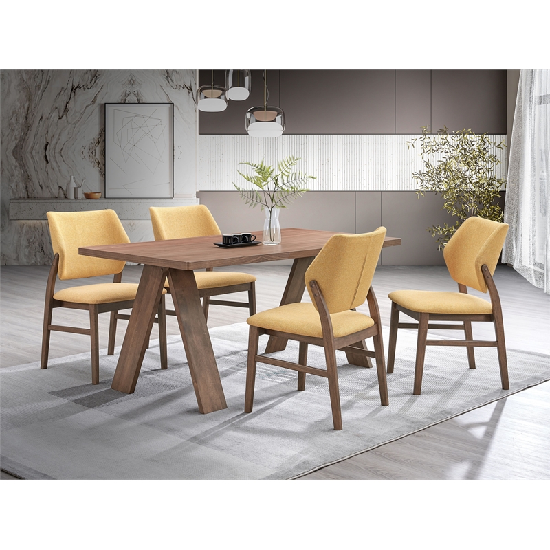 ACME Sarha Wood & Fabric Side Chair in Yellow & Walnut (Set of 2)