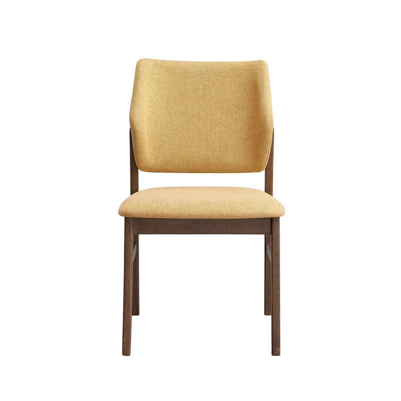 ACME Sarha Wood & Fabric Side Chair in Yellow & Walnut (Set of 2)