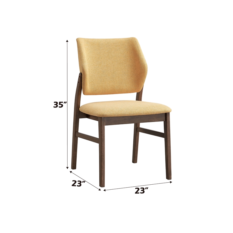 ACME Sarha Wood & Fabric Side Chair in Yellow & Walnut (Set of 2)