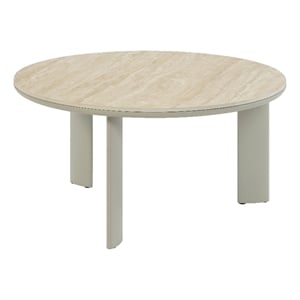 ACME Ingram Metal/Ceramic/Wood Round Coffee Table in Light Gray