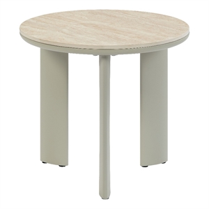 ACME Ingram Metal/Ceramic/Wood Round End Table in Light Gray