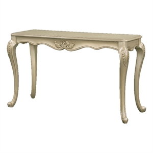acme libertee wood rectangular sofa table with floral trim in champagne gold
