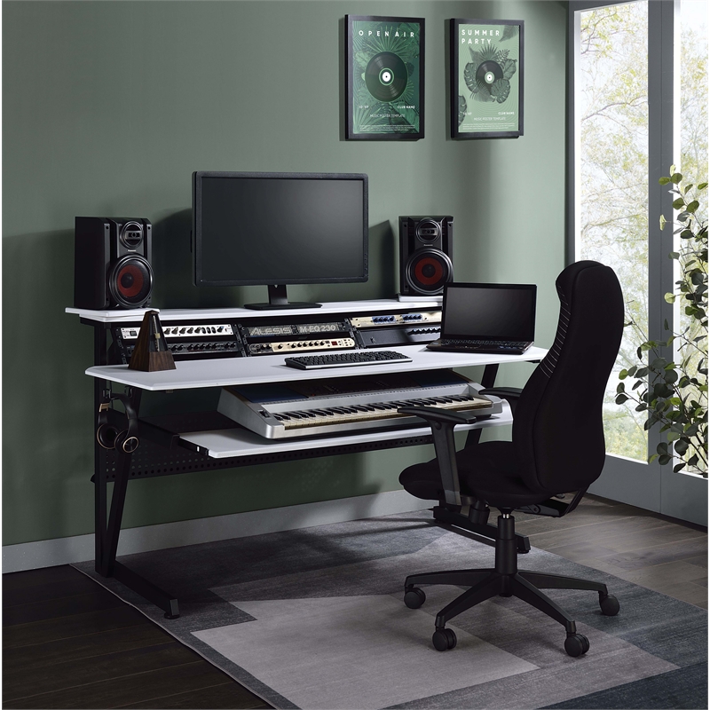 ACME Saida MDF Wood and Metal Rectangular Music Desk in White and Black