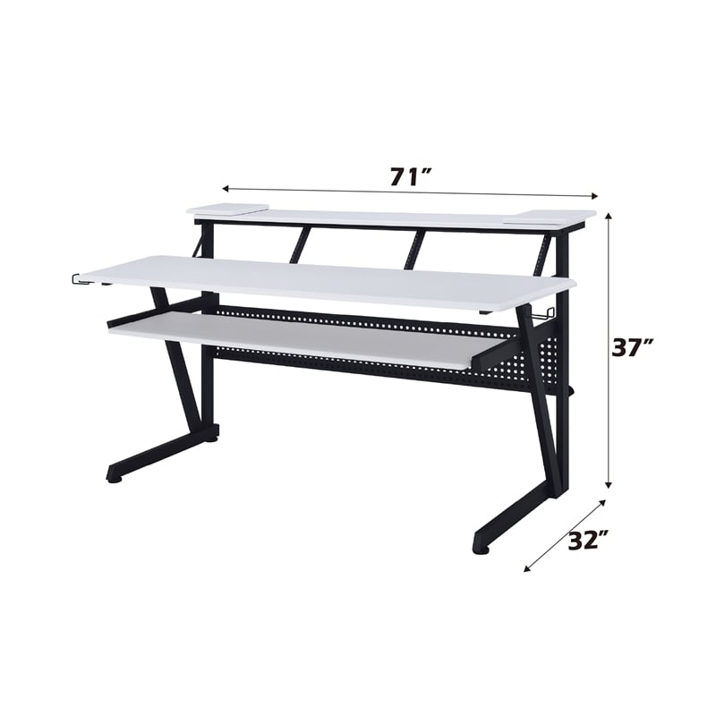 ACME Saida MDF Wood and Metal Rectangular Music Desk in White and Black
