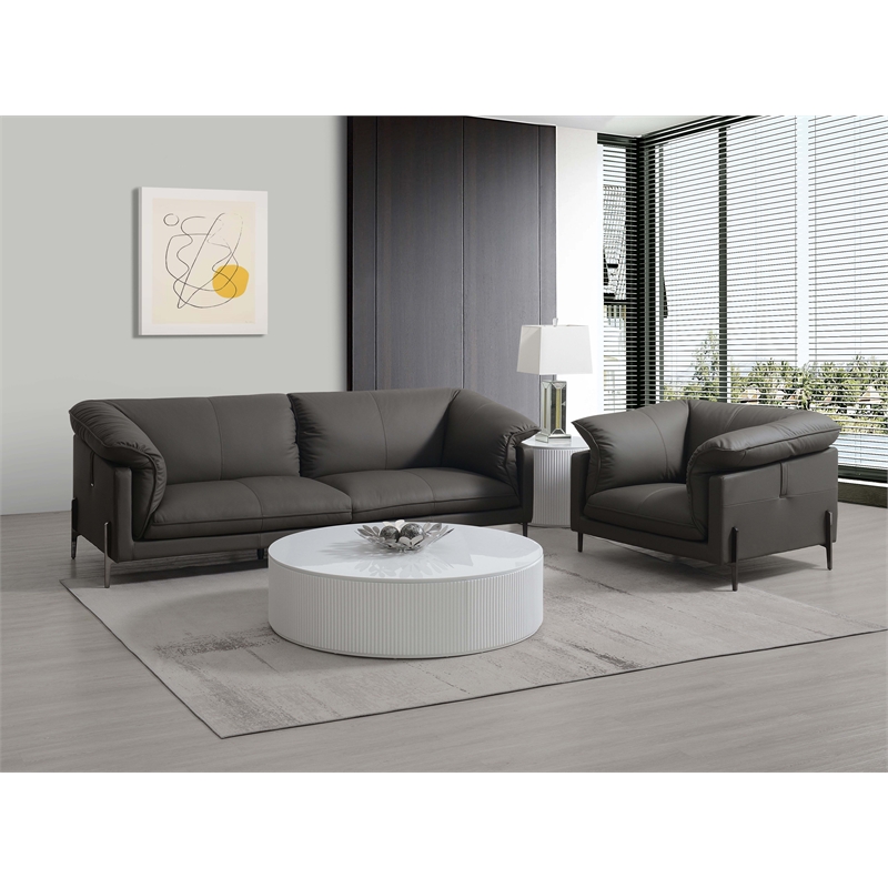 ACME Tadi Wood & Top Grain Leather Upholstered Sofa with Metal Legs in Black