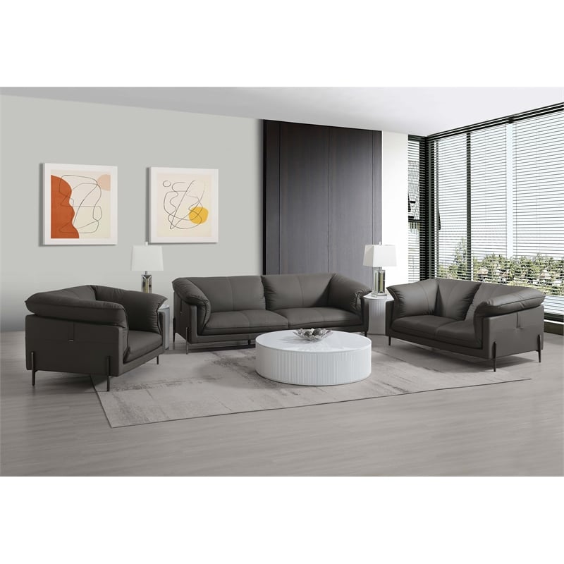 ACME Tadi Wood & Top Grain Leather Upholstered Sofa with Metal Legs in Black