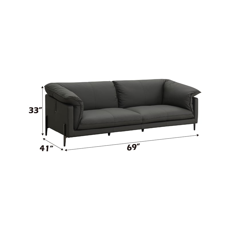 ACME Tadi Wood & Top Grain Leather Upholstered Loveseat with Metal Legs in Black