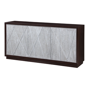 ACME Geranio Wood 3-Door Console Cabinet in Metallic Silver & Walnut