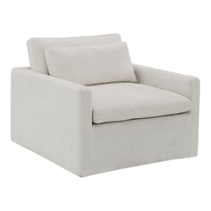 ACME Naveen Contemporary Fabric Upholstered Swivel Chair with Pillow in Ivory