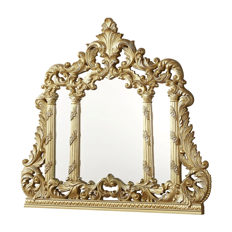 ACME Cabriole MDF Wood Arched Mirror with Floral and Leaf Motifs in Gold