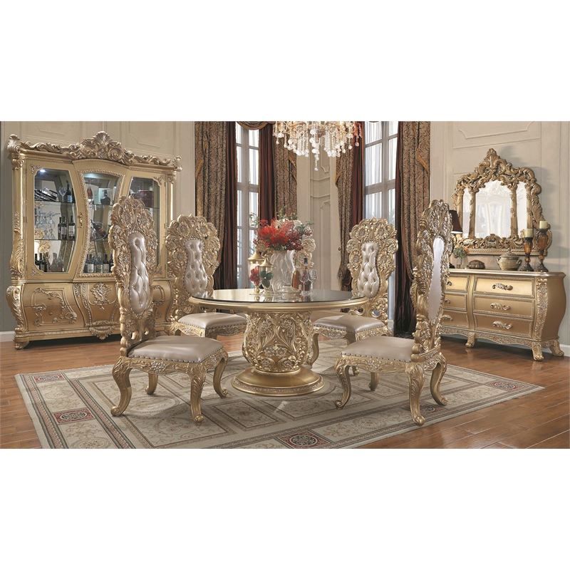 ACME Cabriole MDF Wood Arched Mirror with Floral and Leaf Motifs in Gold