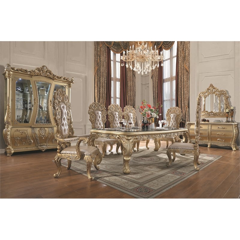 ACME Cabriole MDF Wood Arched Mirror with Floral and Leaf Motifs in Gold