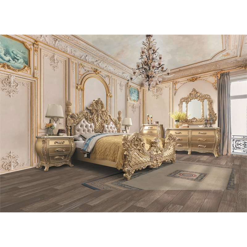 ACME Cabriole MDF Wood Arched Mirror with Floral and Leaf Motifs in Gold