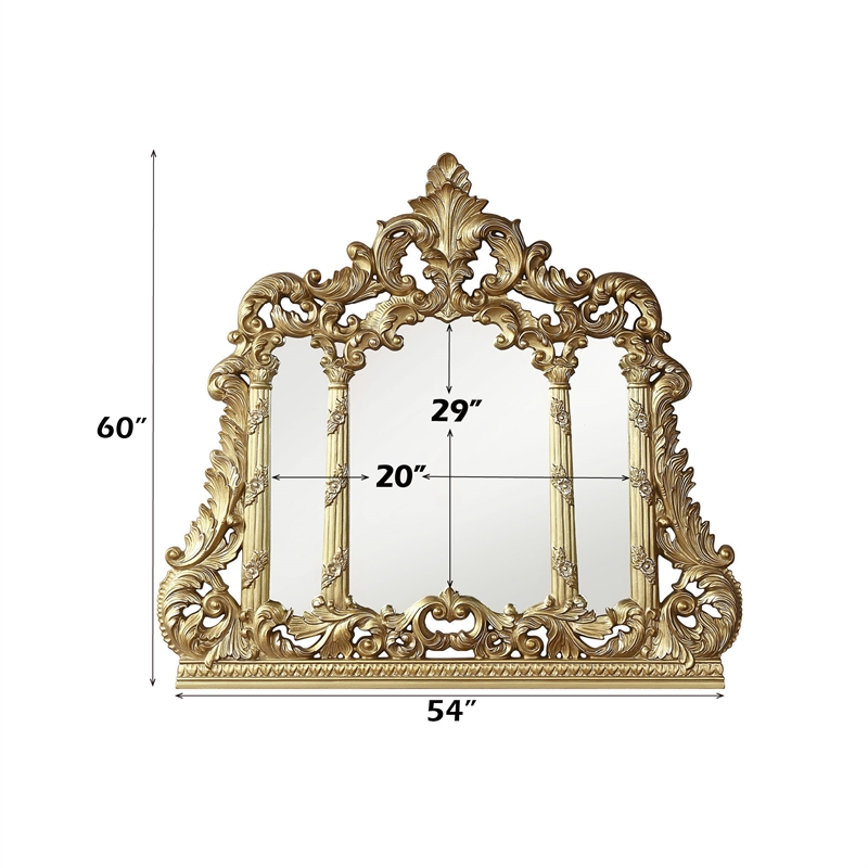 ACME Cabriole MDF Wood Arched Mirror with Floral and Leaf Motifs in Gold