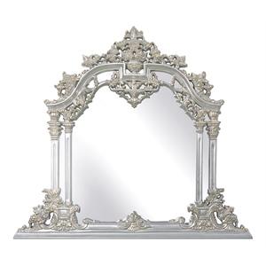 ACME Sandoval MDF Wood Ample Mirror with Scrolled Floral in Silver