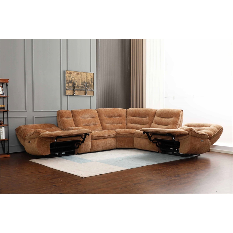 ACME Emmy Chenille Fabric Power Motion Sectional Sofa with USB Port in Orange