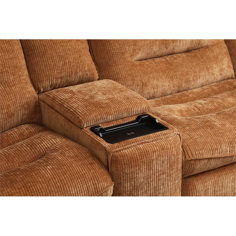 ACME Emmy Chenille Fabric Power Motion Sectional Sofa with USB Port in Orange