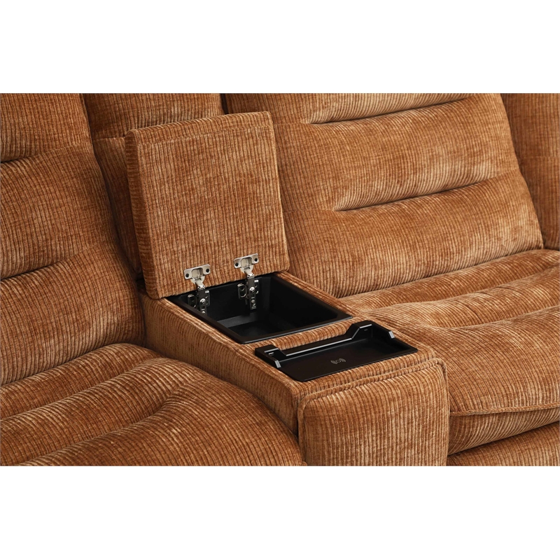 ACME Emmy Chenille Fabric Power Motion Sectional Sofa with USB Port in Orange