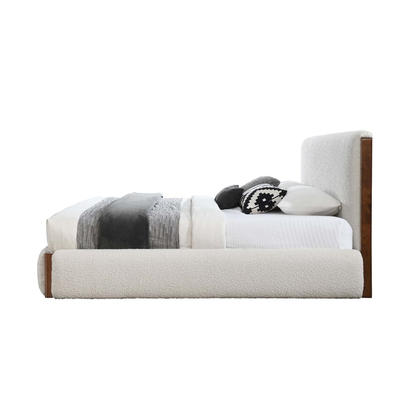 ACME Sandro Fabric Upholstered Eastern King Bed in White & Walnut