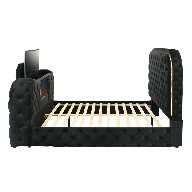 ACME Kana Velvet Fabric Upholstered Eastern King Bed with LED in Black