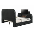 ACME Kana Velvet Fabric Upholstered Eastern King Bed with LED in Black