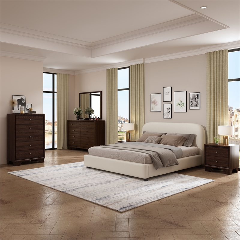 ACME Arden Contemporary Fabric Upholstered Eastern King Bed in Beige