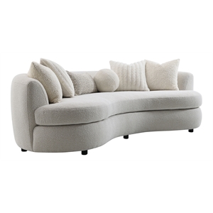 ACME Iniko Fabric Upholstered Curved Sofa with 6 Pillows in Beige