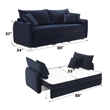 ACME Irina Velvet Fabric Upholstered Sofa with Sleeper and 3 Pillows in Blue