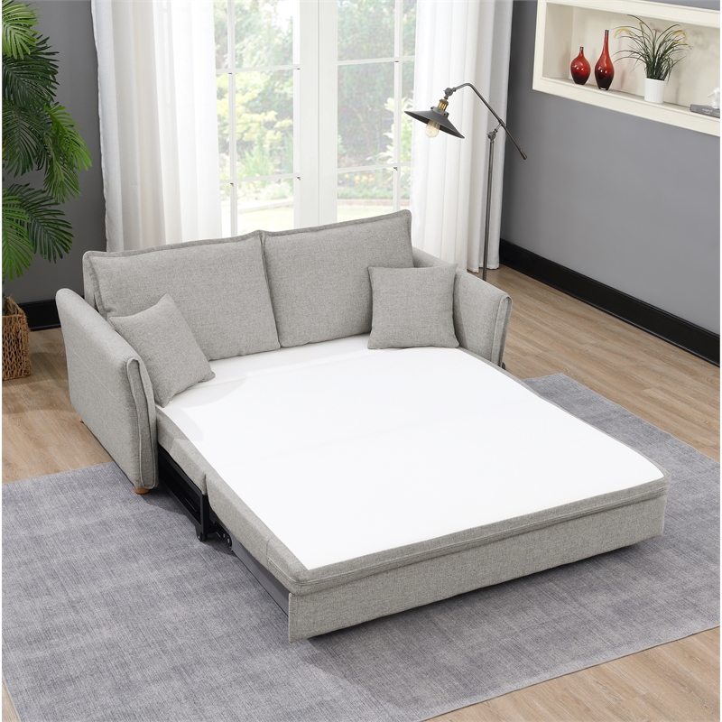 ACME Oran Chenille Fabric Upholstered Sofa with Sleeper and 2 Pillows in Gray