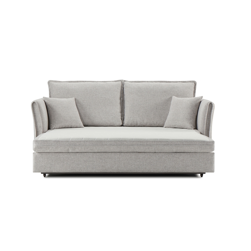ACME Oran Chenille Fabric Upholstered Sofa with Sleeper and 2 Pillows in Gray
