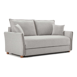 acme oran chenille fabric upholstered sofa with sleeper and 2 pillows in gray
