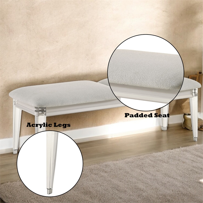 ACME Laveda Wood Bench with Acrylic Legs in Light Gray & Pearl White