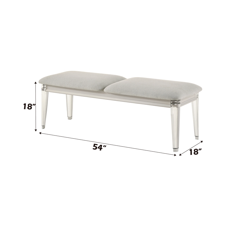 ACME Laveda Wood Bench with Acrylic Legs in Light Gray & Pearl White